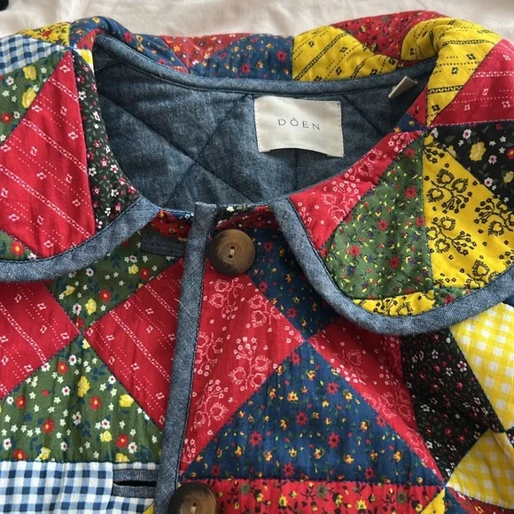 Organic cotton* Doen Starling Quilted Countryside Patchwork Jacket - XS - Picture 3 of 13